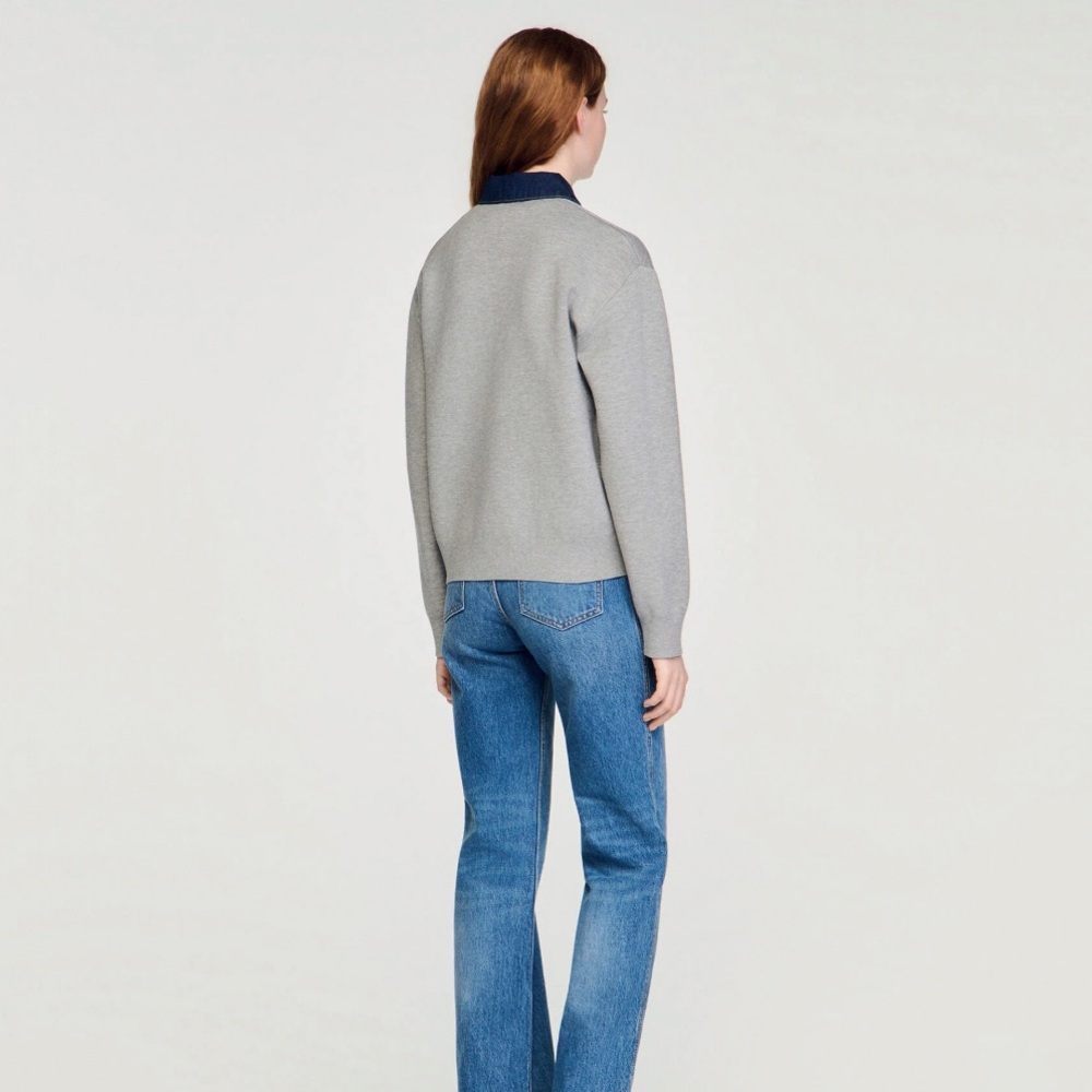 Sandro SWEATER WITH DENIM COLLAR sz 0 - Picture 5 of 6